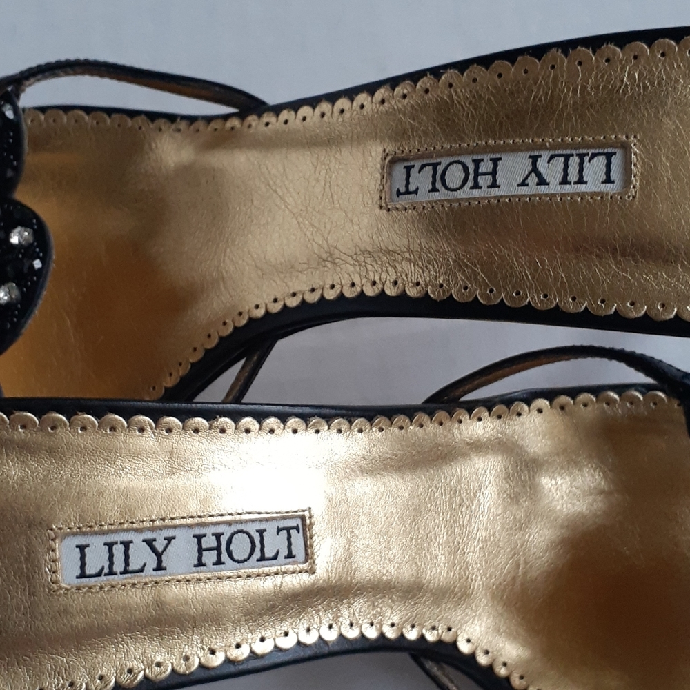 Lily Holt Black Jewelled 2 inch Heel Slides - Picture 6 of 7